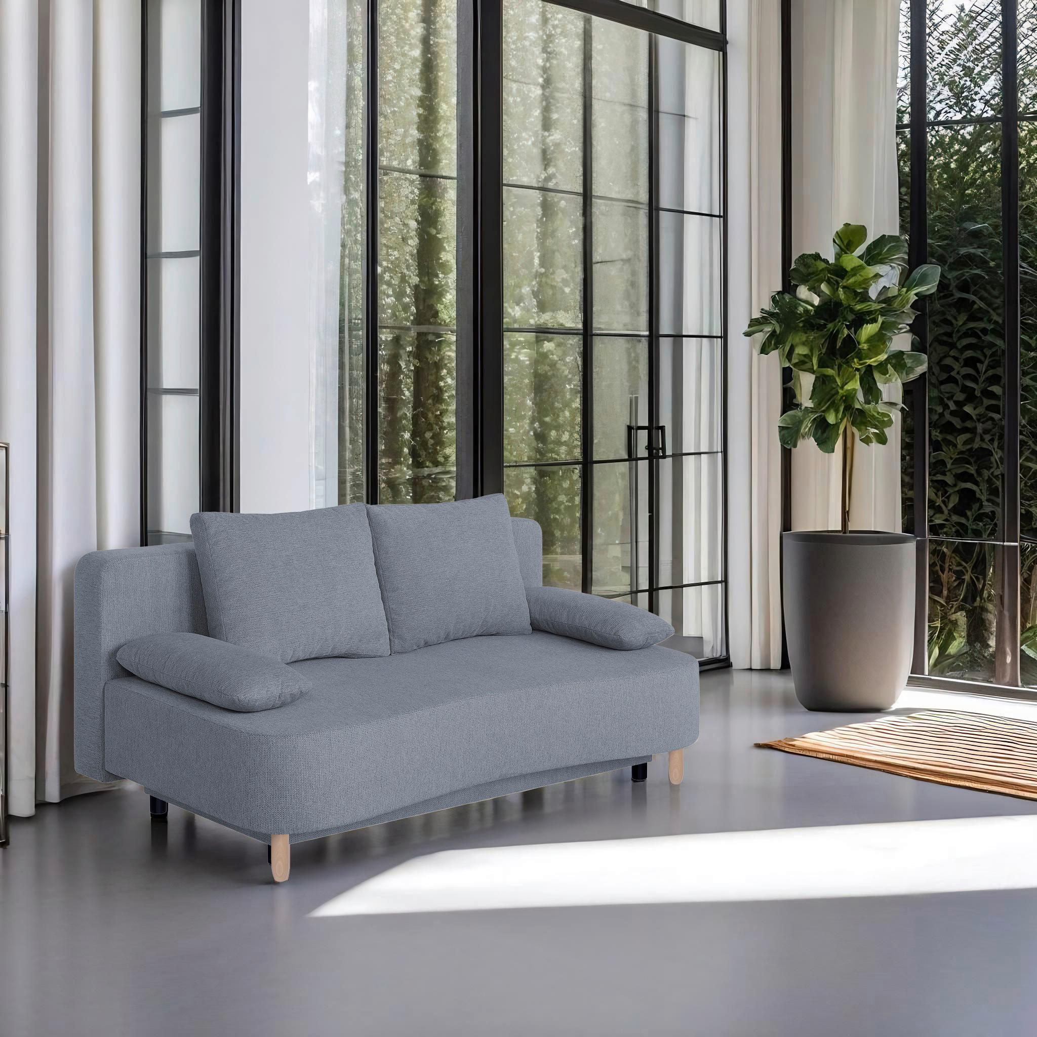 P & B ROZKLADACIA POHOVKA, textil, kompozitné drevo, tmavosivá.