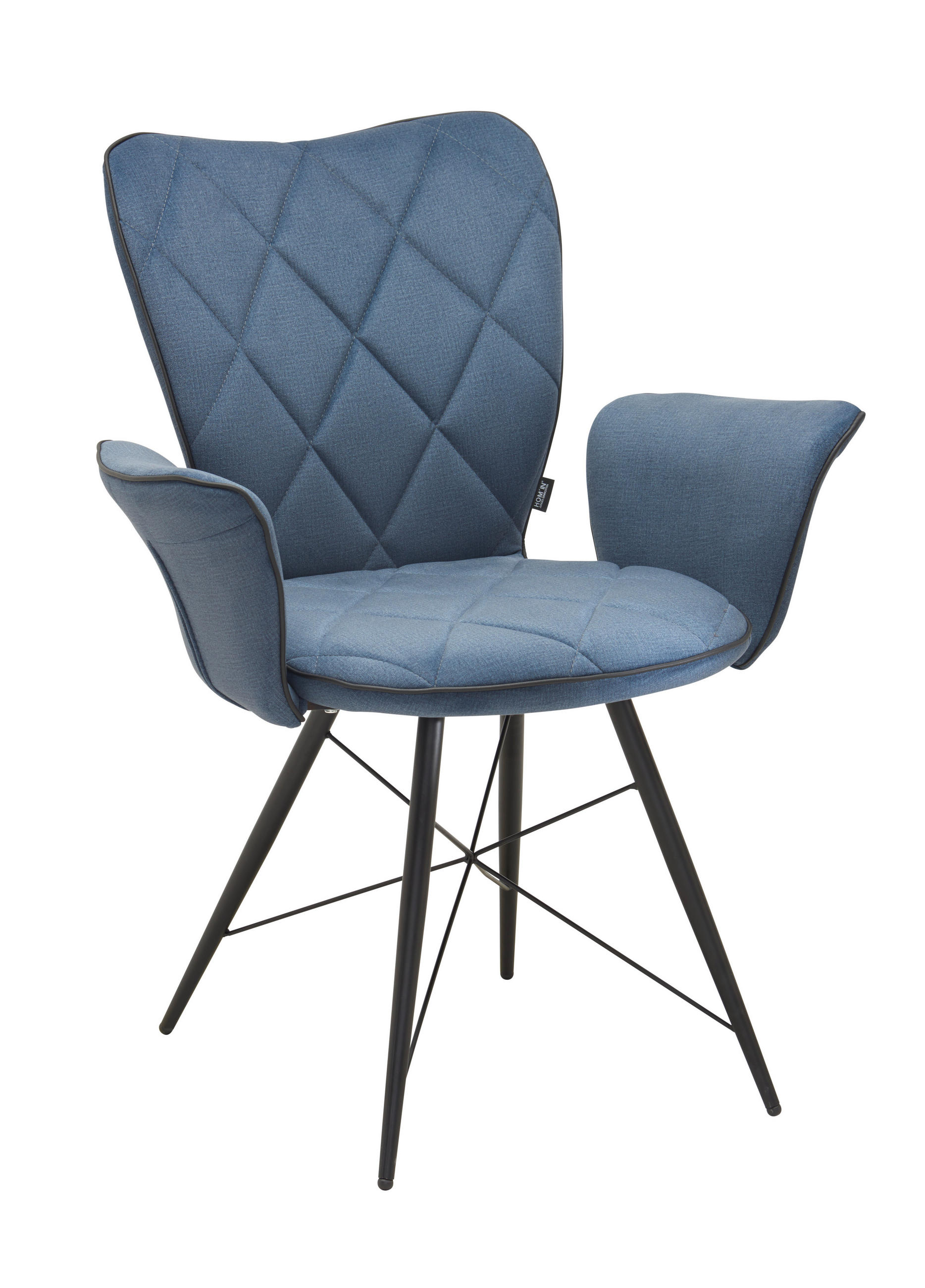 STOLICA S NASLONOM ZA RUKE plava, siva, crna metal, tekstil - siva/plava, Design, metal/tekstil (57,5/89,5/61cm) - Hom`in