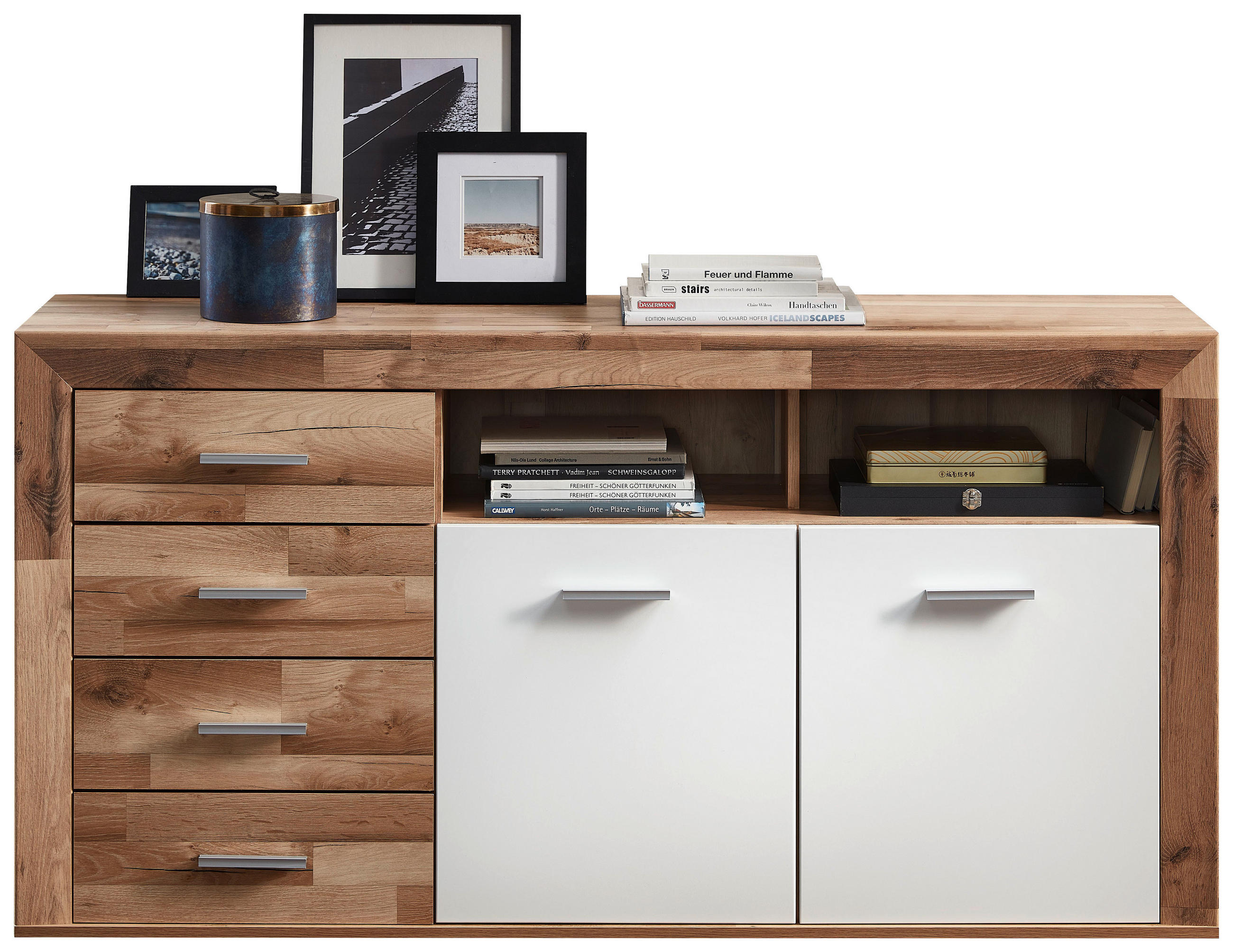 Livetastic ŠIROKÁ KOMODA, biela, farba duba, 166/85/44 cm