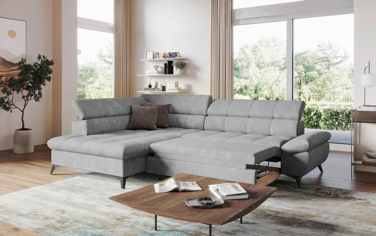 SEDACÍ SOUPRAVA, textil, šedá - šedá/černá, Basics, kov/textil (201/296cm) - Welnova