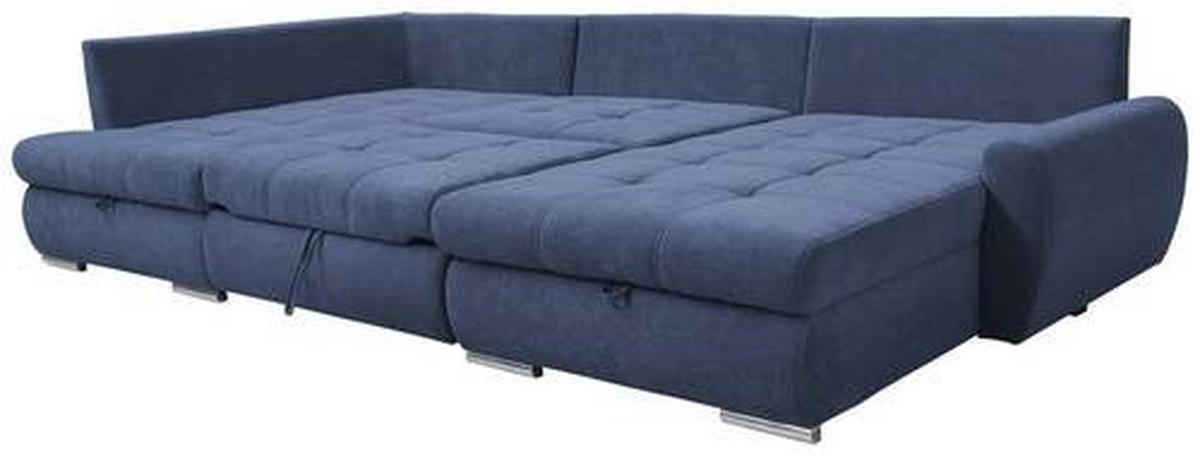 ECKSOFA Dunkelblau Velours  - Chromfarben/Dunkelblau, Design, Kunststoff/Textil (173/322/174cm) - Livetastic