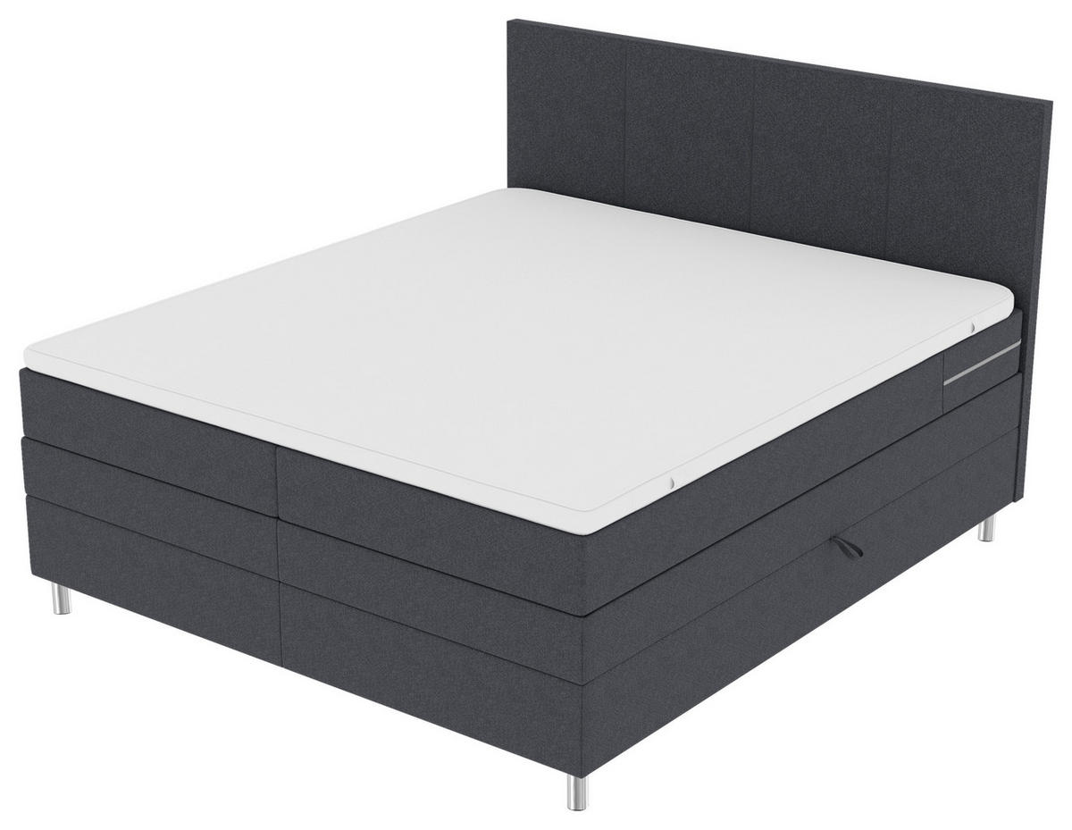 BOXSPRINGBETT 200/200 cm,  in Anthrazit, Bettkasten, Topper, Matratzen, H3 = fest  - Chromfarben/Anthrazit, KONVENTIONELL, Kunststoff/Textil (200/200cm) - Boxxx