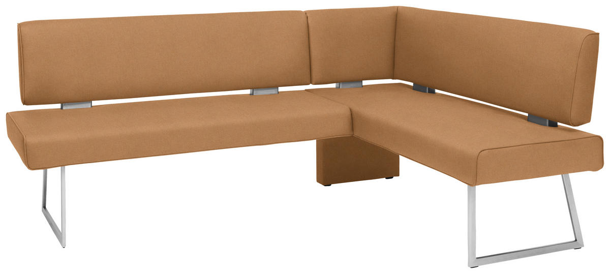 ECKBANK 208/160 cm  in Edelstahlfarben, Cognac  - Edelstahlfarben/Cognac, Design, Textil/Metall (208/160cm) - Dieter Knoll