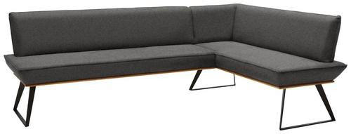 ECKBANK 223/163 cm Lederlook Schwarz, Eichefarben, Dunkelgrau Eiche massiv Metall - Eichefarben/Dunkelgrau, Design, Holz/Textil (223/163cm) - Voleo