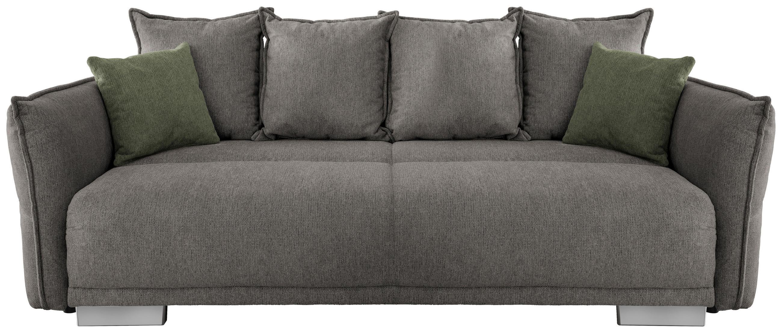 BIGSOFA in Chenille Graubraun  - Chromfarben/Dunkelgrün, Modern, Kunststoff/Textil (242/71/90/131cm) - Livetastic