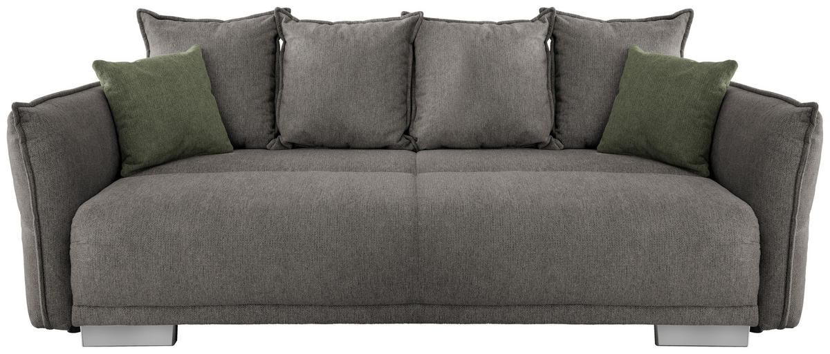 BIGSOFA in Chenille Graubraun  - Chromfarben/Dunkelgrün, Modern, Kunststoff/Textil (242/71/90/131cm) - Livetastic