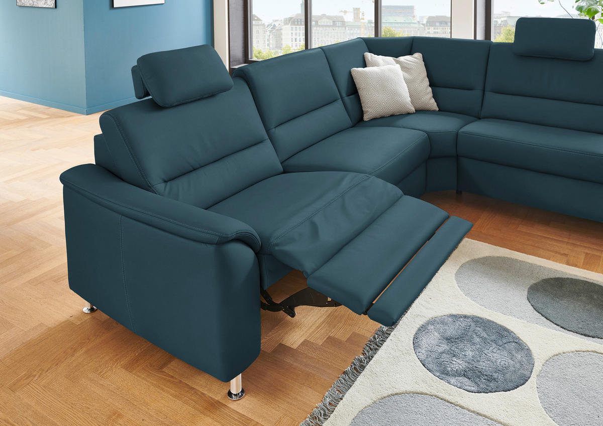 ECKSOFA in Echtleder Blau  - Blau/Alufarben, Konventionell, Leder/Metall (290/249cm) - Beldomo Premium