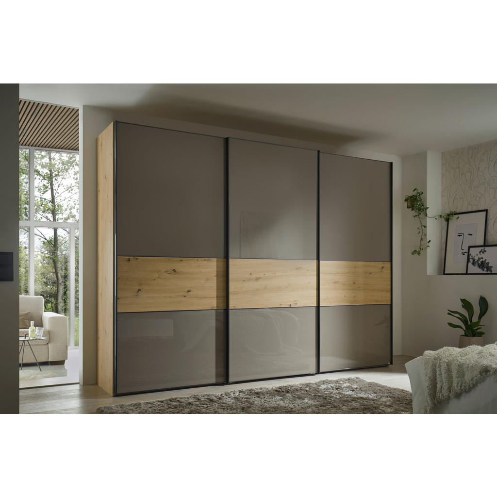 Thumbnail - Moderano Schwebetürenschrank, Eiche Artisan, Mokka, Holzwerkstoff, 4 Fächer, 336x240x68 cm, Goldenes M, BQ - Bündnis für...