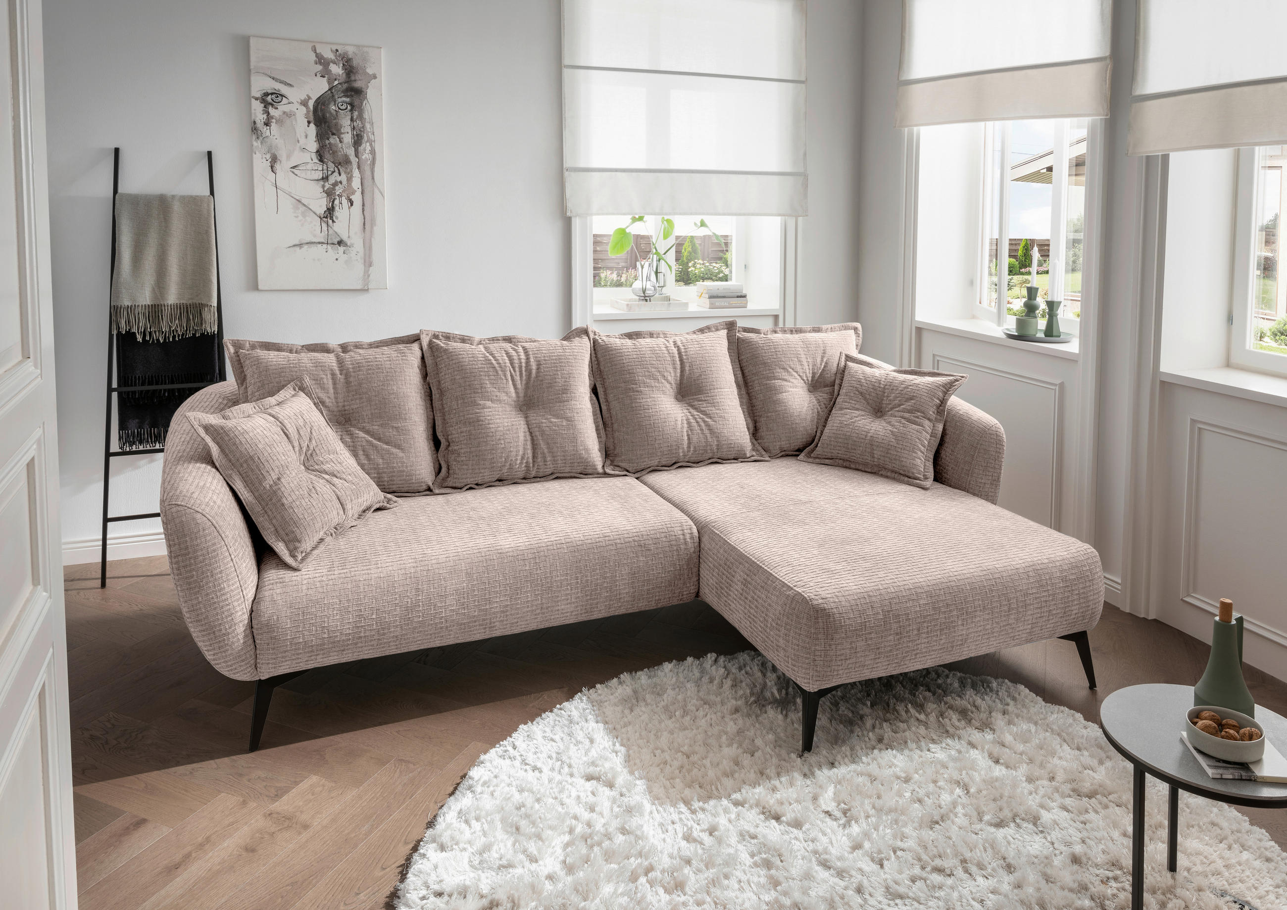 ECKSOFA in Mikrofaser Beige  - Beige/Schwarz, Modern, Textil/Metall (277/162cm) - Livetastic