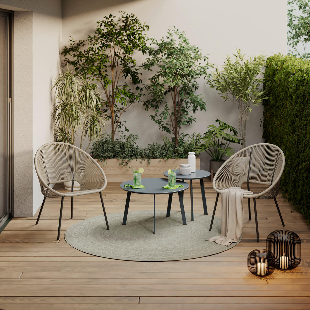 GARTENSESSEL Stahl Schwarz, Beige  - Beige/Schwarz, MODERN, Kunststoff/Metall (69/82/68cm) - Ambia Garden