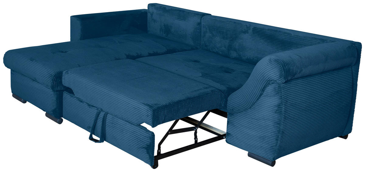 ECKSOFA Blau Cord  - Blau/Schwarz, KONVENTIONELL, Textil/Metall (168/258cm) - Carryhome