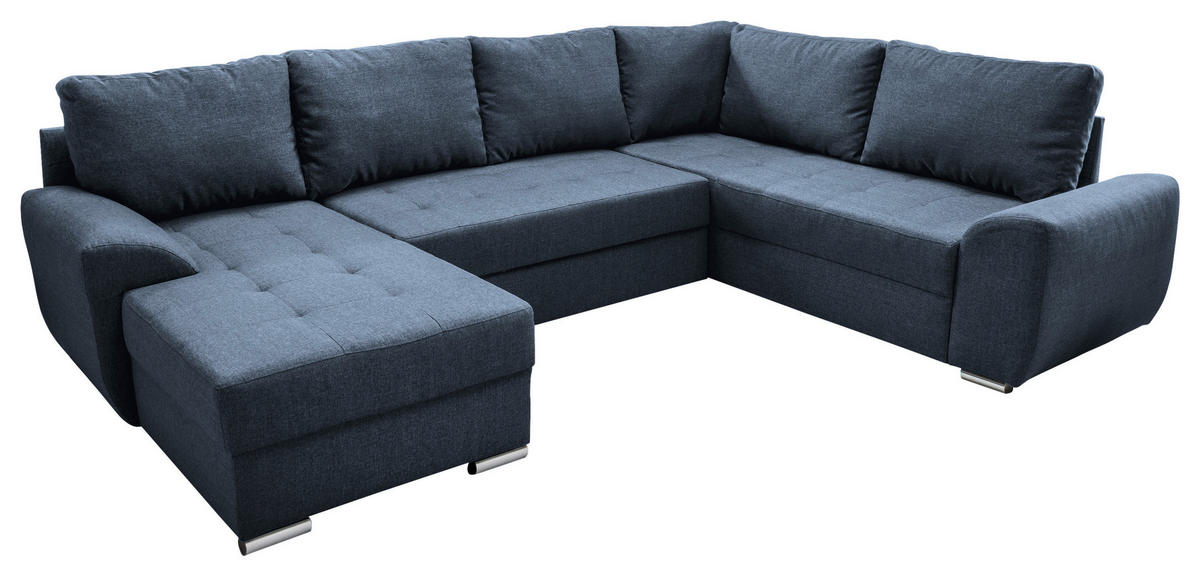 WOHNLANDSCHAFT Blau Mikrofaser  - Chromfarben/Blau, KONVENTIONELL, Textil/Metall (156/292/218cm) - Livetastic