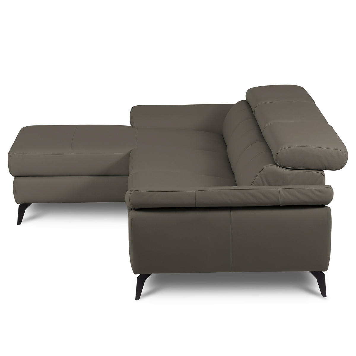 ECKSOFA Schlammfarben Echtleder Lederlook Bettkasten, Schlaffunktion, Rücken echt, Armteilverstellung, Kopfteilverstellung  - Schlammfarben/Schwarz, Design, Leder/Textil (179/252cm) - Livetastic