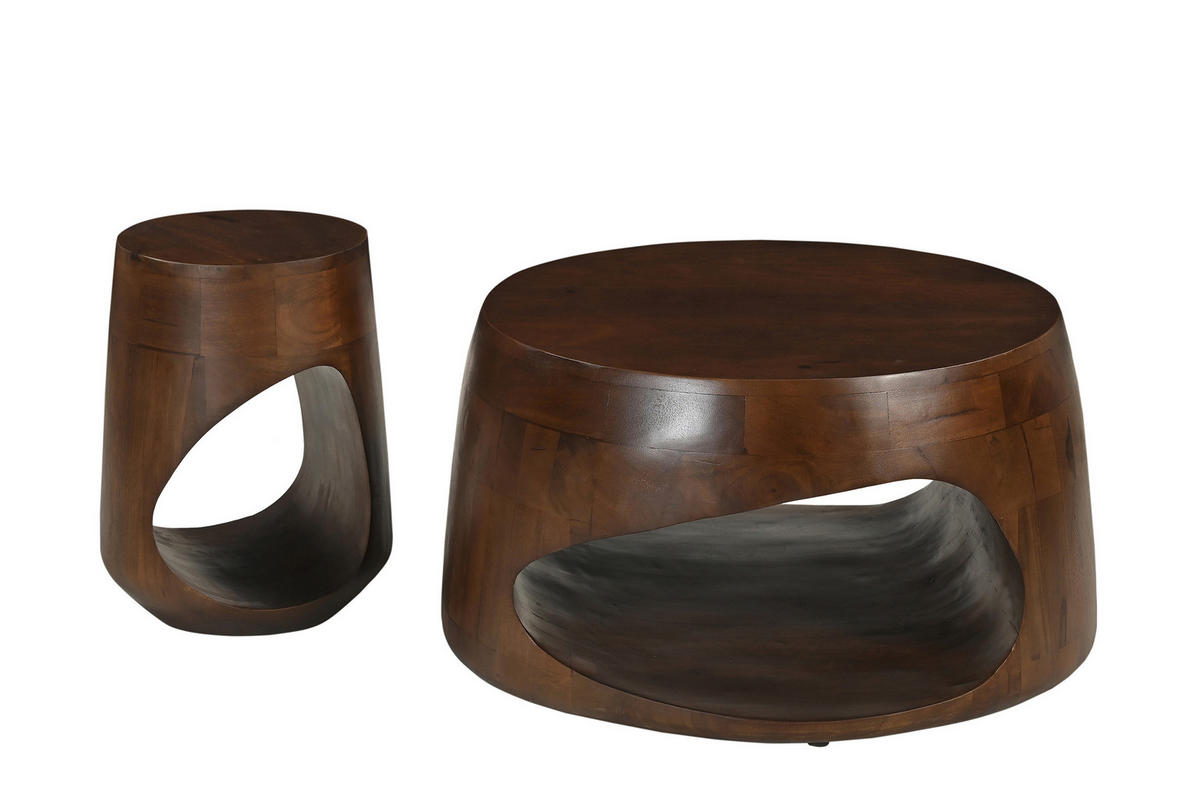 BEISTELLTISCH 32/32/46 cm Mangoholz massiv Braun rund  - Braun, Design, Holz (32/32/46cm) - MID.YOU