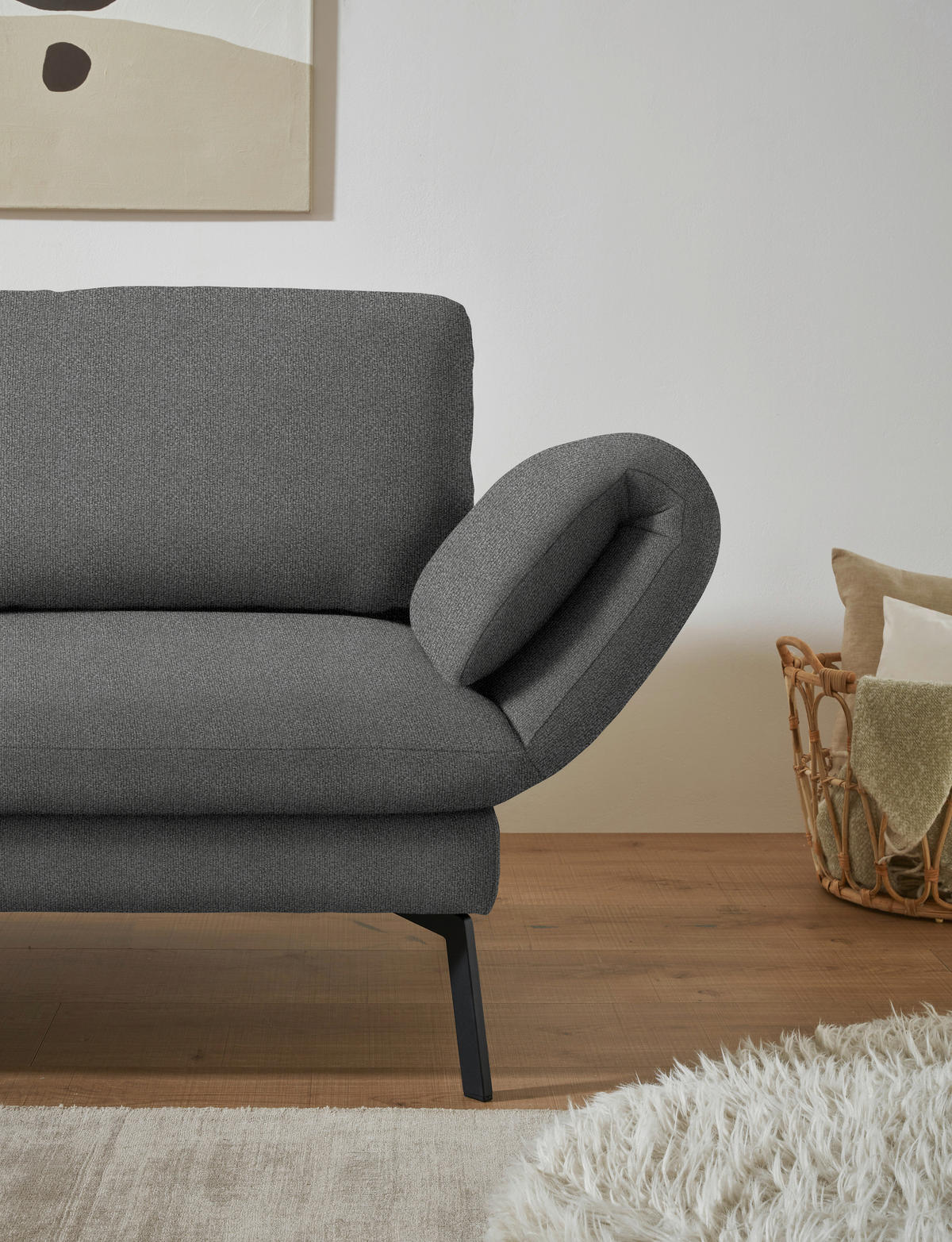 ECKSOFA  in Flachgewebe Dunkelgrau  175-224/255-365 cm  - Dunkelgrau/Schwarz, Design, Textil/Metall (175-224/255-365cm) - Dieter Knoll