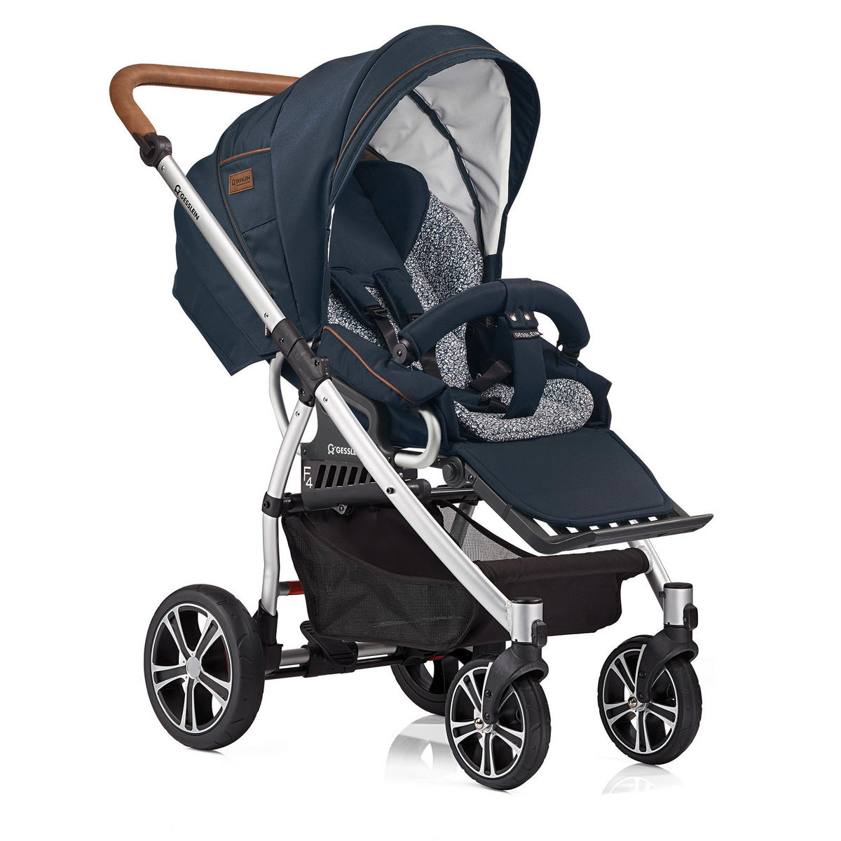 KINDERWAGENSET  F4 Air+   - Silberfarben/Schwarz, Basics, Textil/Metall (57/129/100cm) - Gesslein