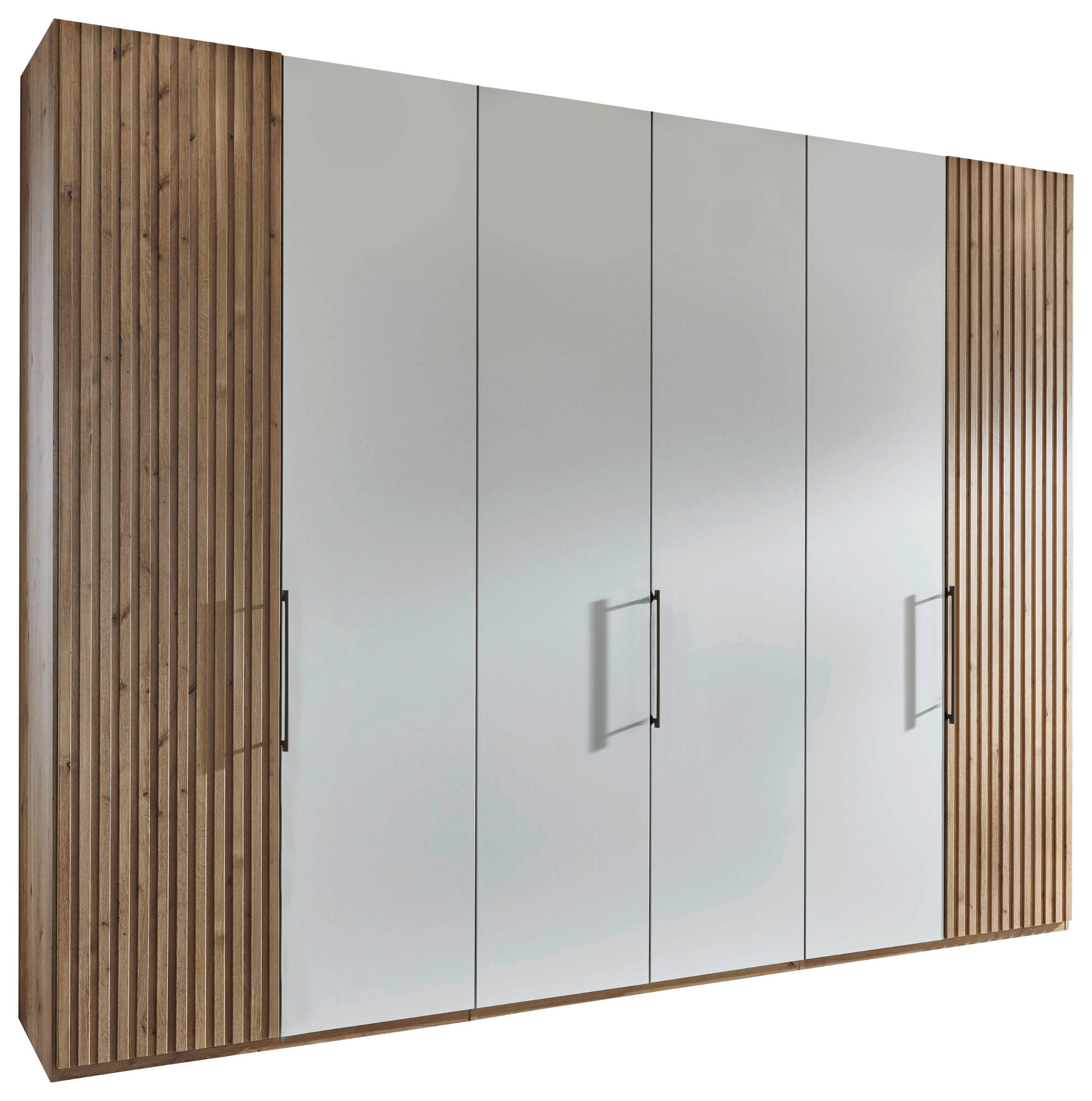 DREHTÜRENSCHRANK 300/216/58 cm 6-türig Weiß, Eiche Bianco  - Schieferfarben/Eiche Bianco, Design, Glas/Holzwerkstoff (300/216/58cm) - Novel