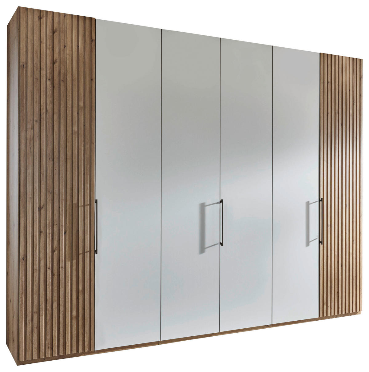 DREHTÜRENSCHRANK in Weiss, Eiche Bianco  - Schieferfarben/Weiss, Design, Glas/Holzwerkstoff (300/216/58cm) - Novel