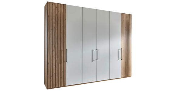 DREHTÜRENSCHRANK 300/236/58 cm 6-türig Weiß, Eiche Bianco - Schieferfarben/Eiche Bianco, Design, Glas/Holzwerkstoff (300/236/58cm) - Novel