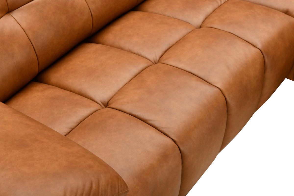 ECKSOFA in Lederlook Echtleder Cognac   - Cognac/Schwarz, Design, Leder/Textil (266/86/120cm) - MID.YOU