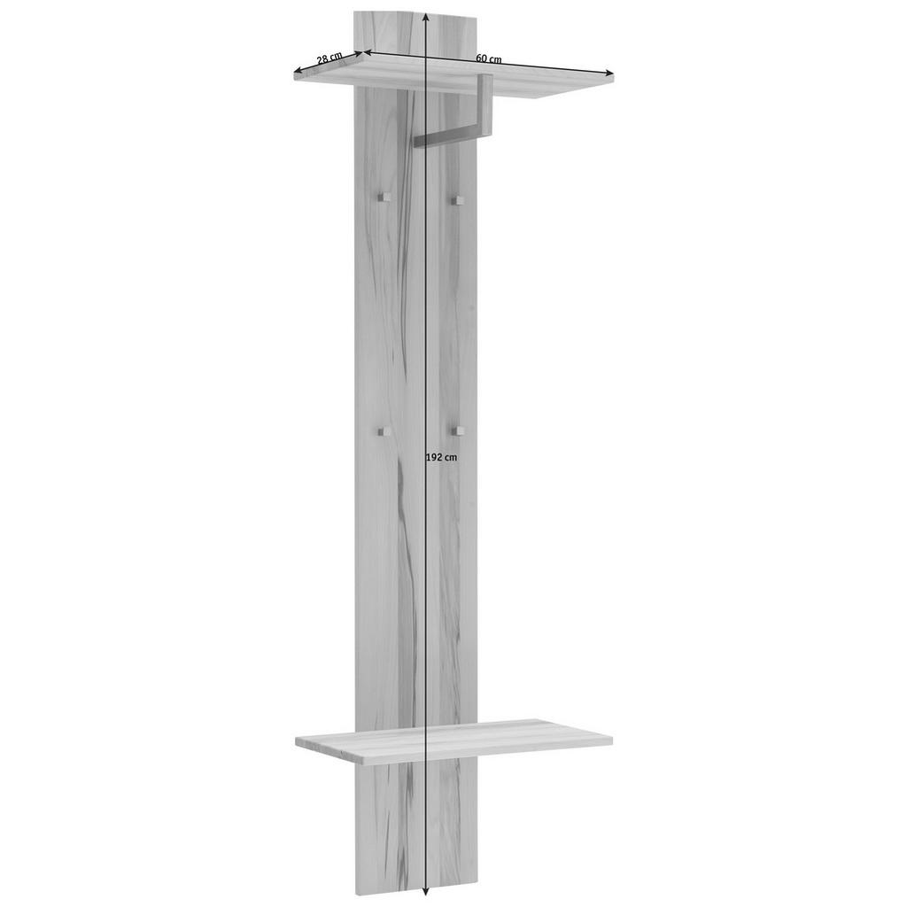 Thumbnail - Linea Natura Garderobenpaneel, Eiche, Holz, Asteiche, massiv, 60x192x28 cm, Aufhängemöglichkeit, Hutablage, Kleiderstang...