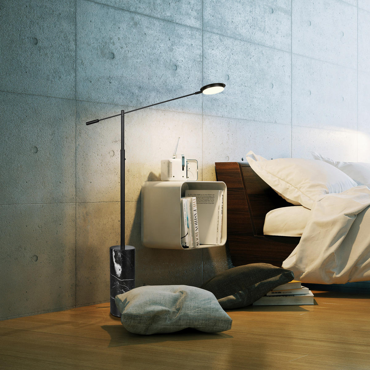 LED-STEHLEUCHTE Fiore   - Schwarz, KONVENTIONELL, Stein/Metall (145/15/64cm) - Trio Leuchten