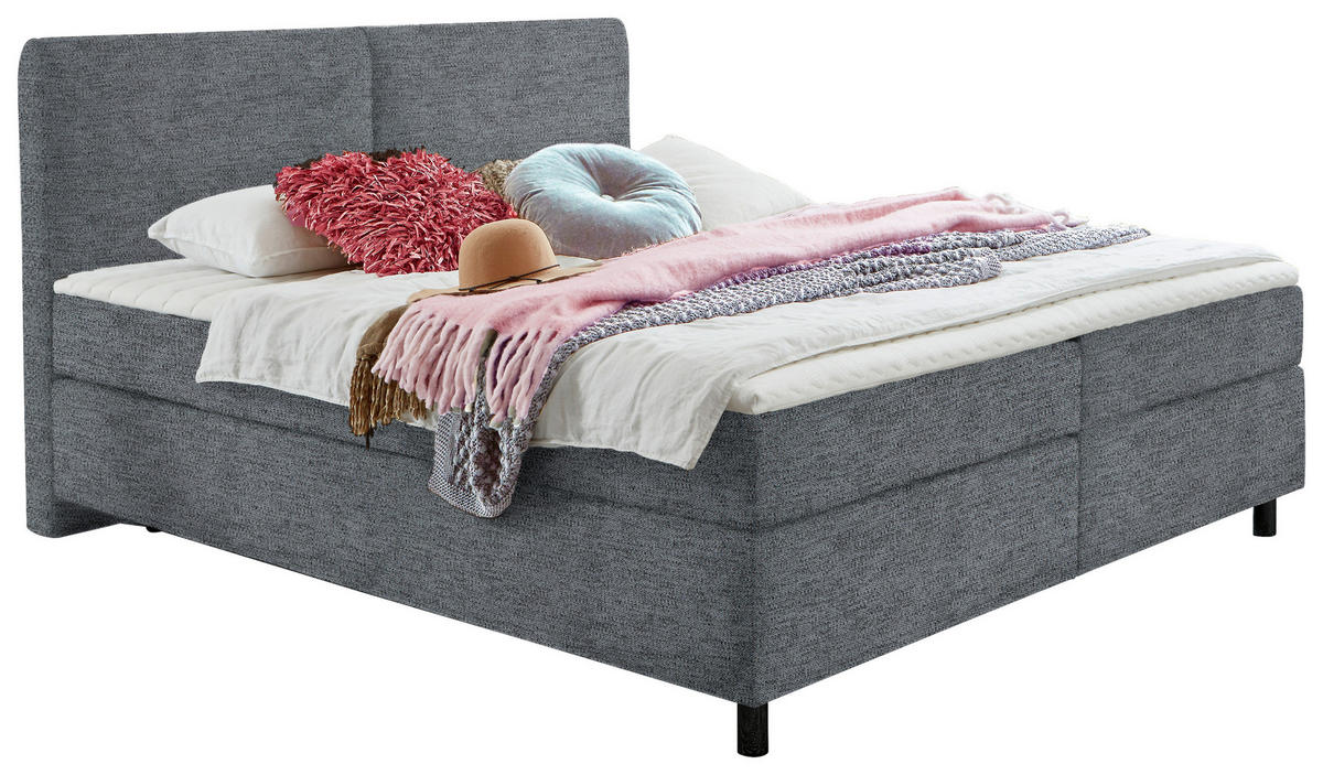 BOXSPRINGBETT 160/200 cm  in Dunkelgrau  - Dunkelgrau/Schwarz, Konventionell, Kunststoff/Textil (160/200cm) - Hom`in
