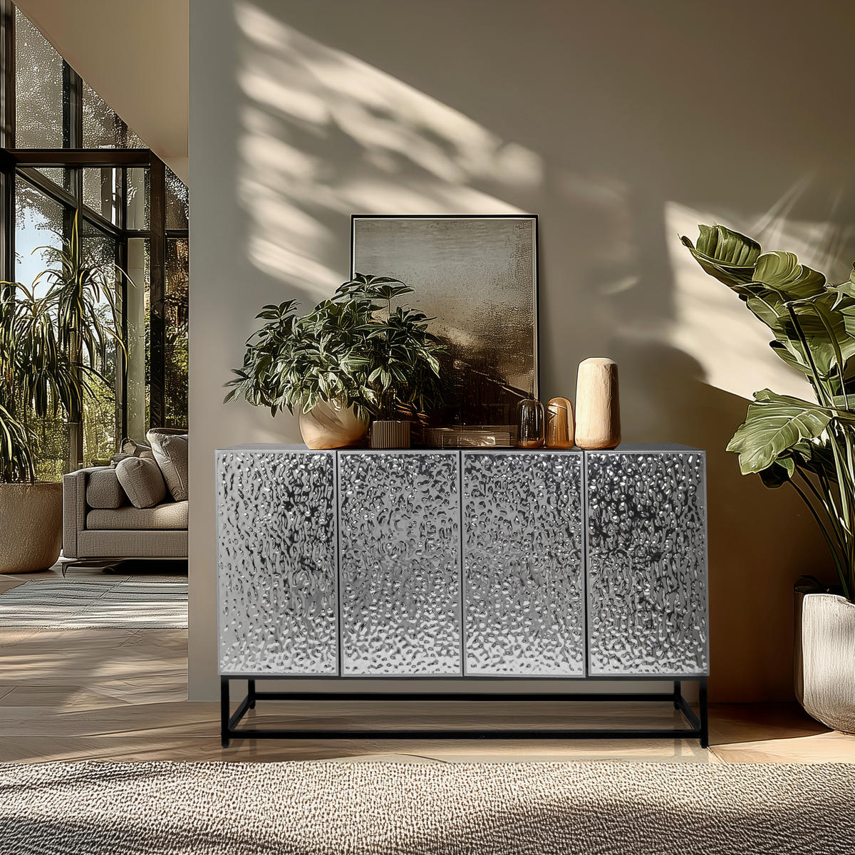 SIDEBOARD  140/80/37 cm  - Silberfarben/Schwarz, MODERN, Holzwerkstoff/Metall (140/80/37cm) - MID.YOU
