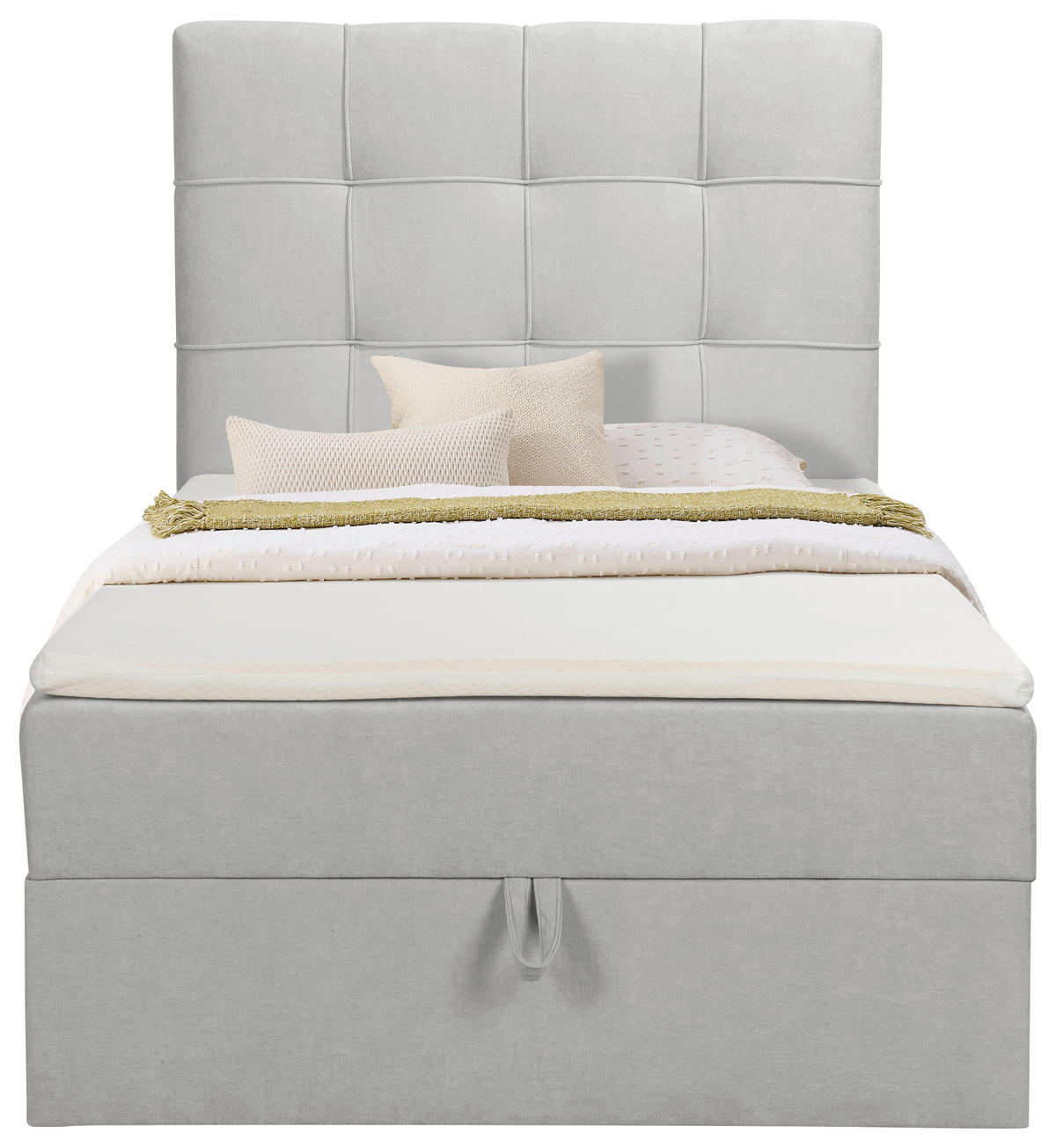 BOXBETT 100/200 cm,  in Hellgrau, Matratze, gepolstertes Kopfteil, Bettkasten, Topper, H3 = fest  - Hellgrau/Schwarz, Basics, Kunststoff/Textil (100/200cm) - Chameo