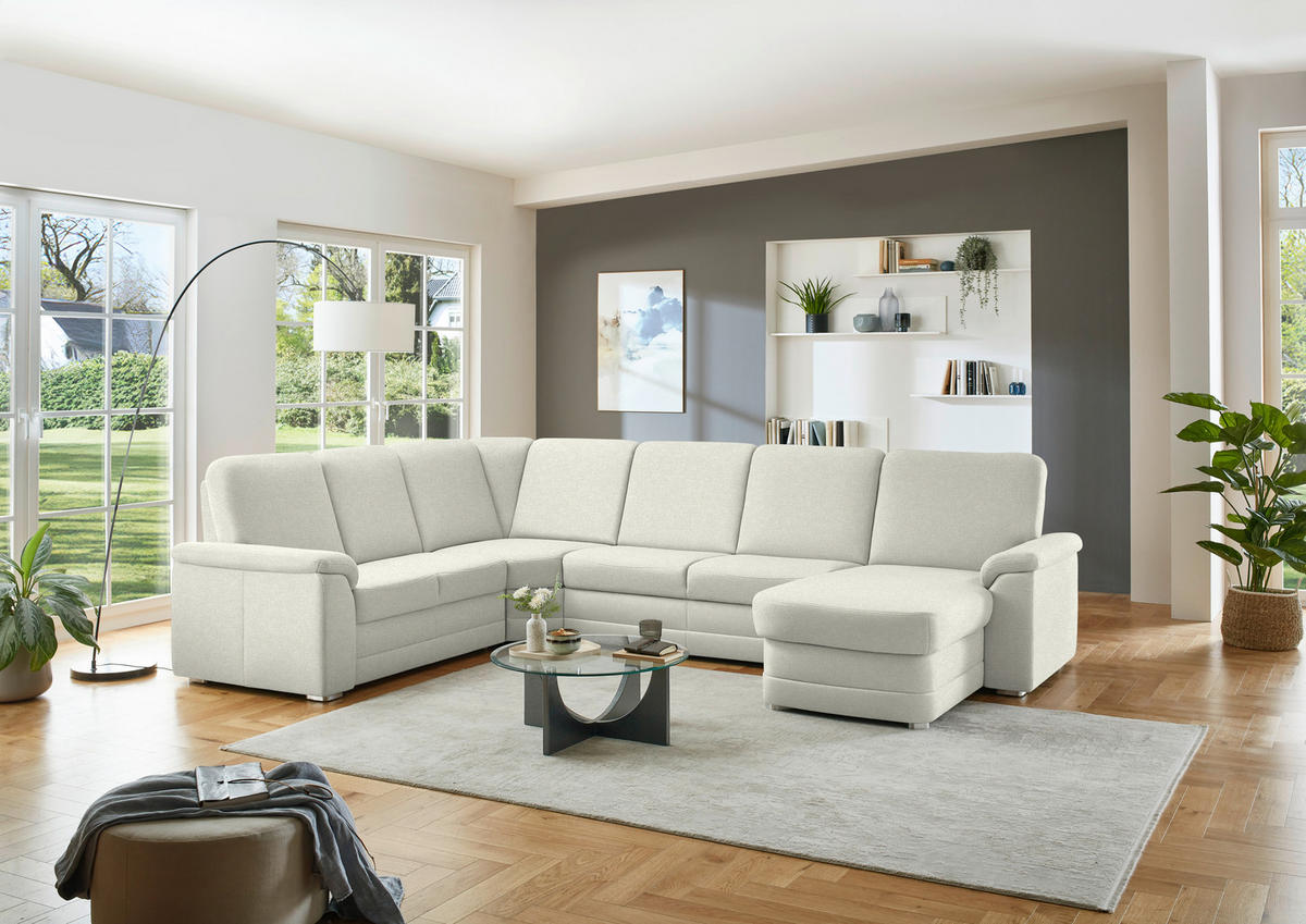 WOHNLANDSCHAFT  in Chenille Creme  - Creme/Alufarben, KONVENTIONELL, Holz/Textil (235/329/160cm) - Beldomo Comfort