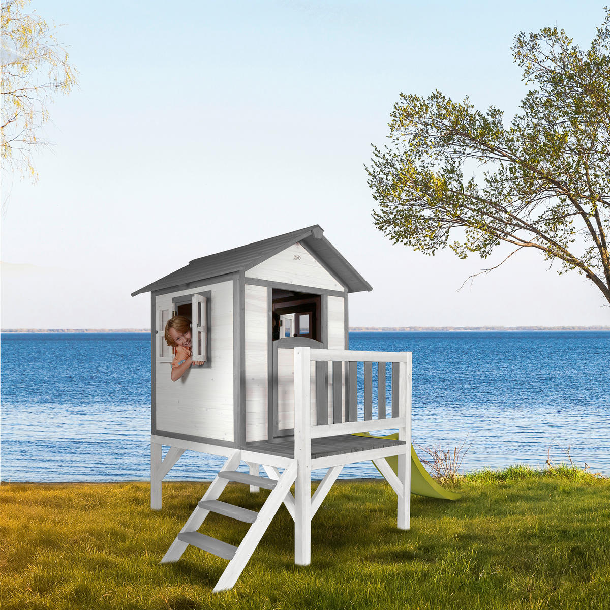 SPIELHAUS LODGE XL  - Weiß/Grau, KONVENTIONELL, Holz (167/240/189cm) - Ambia Garden