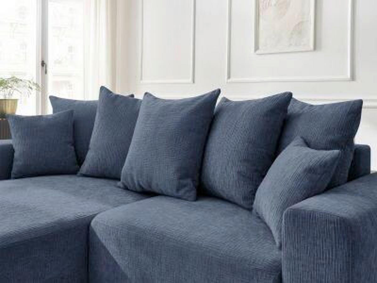 ECKSOFA Ottomane links  ATILLA Dunkelblau Struktur  - Schwarz/Dunkelblau, MODERN, Kunststoff/Textil (149/244cm)