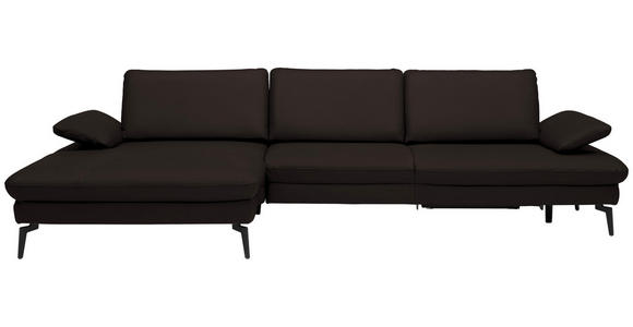 ECKSOFA in Echtleder Dunkelbraun 157/325 cm - Dunkelbraun/Schwarz, Design, Leder/Metall (157/325cm) - Dieter Knoll