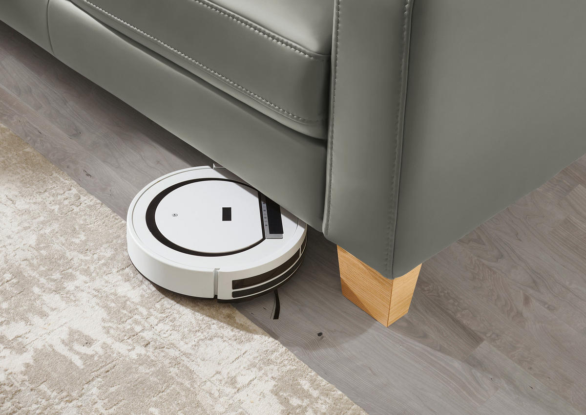 ECKSOFA in Echtleder Grau  235/257 cm  - Eiche Bianco/Grau, Natur, Leder/Holz (235/257cm) - Valdera