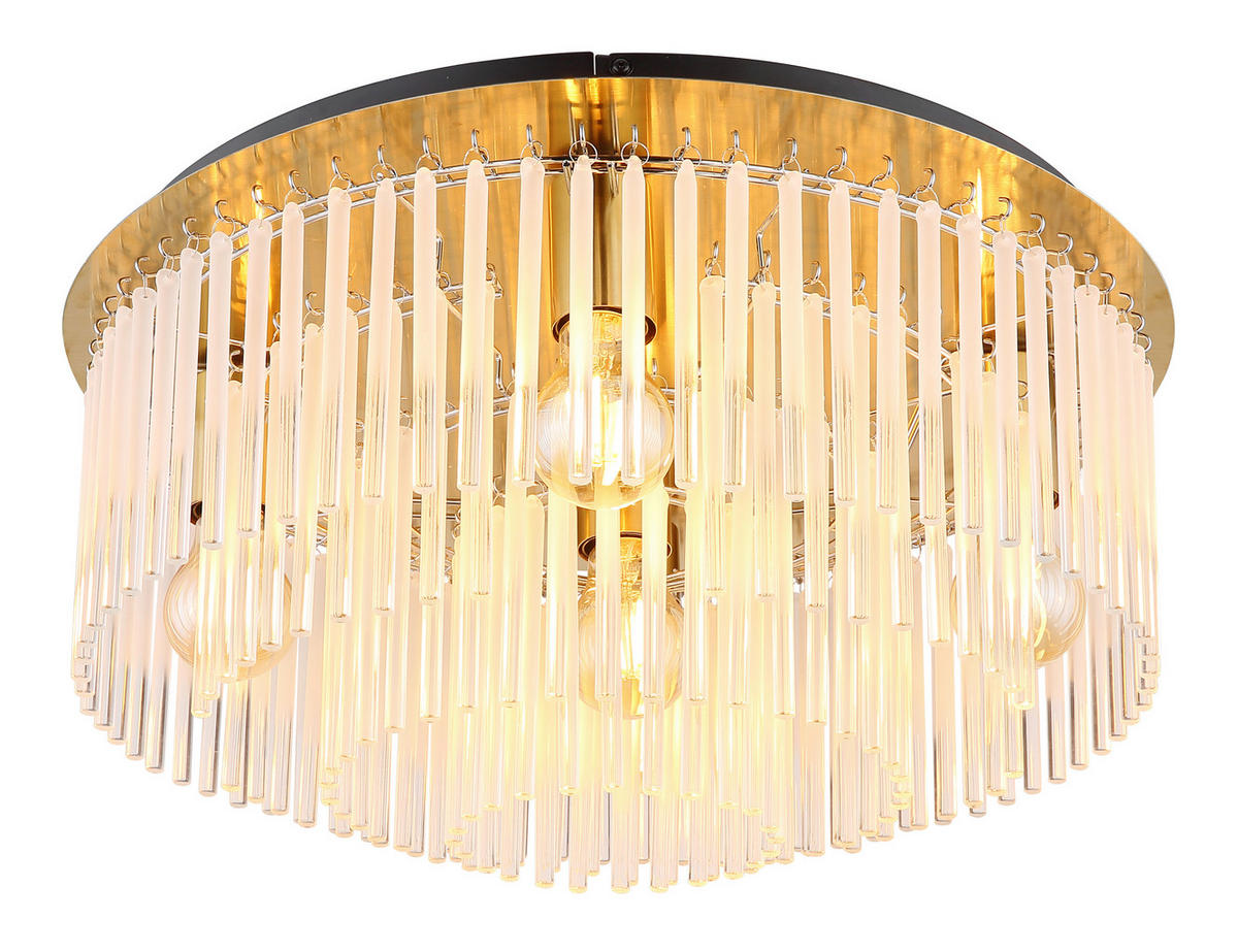 STROPNA SVETILKA 50/25 cm   - zlate barve/opal, Konvencionalno, kovina/steklo (50/25cm) - Globo
