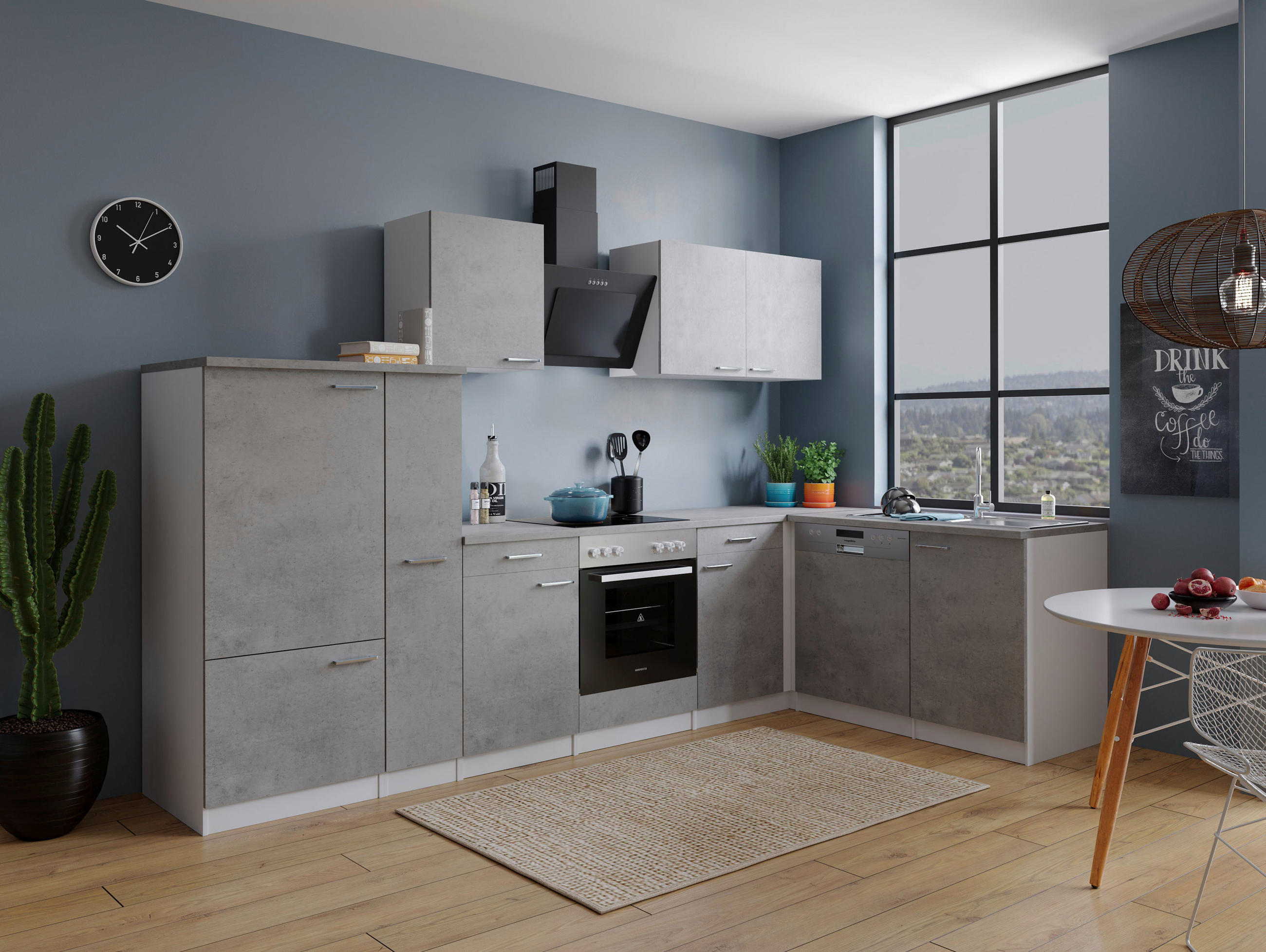 HÖRNKÖK 310/172 cm  i grå, vit  - stålfärgad/vit, Basics, metall/trämaterial (310/172cm) - Respekta