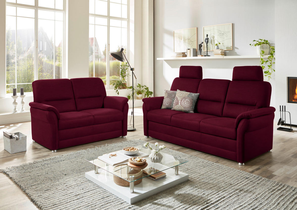SITZGARNITUR in Mikrofaser Weinrot  - Weinrot/Alufarben, KONVENTIONELL, Textil/Metall (192/96/89cm) - Beldomo Comfort