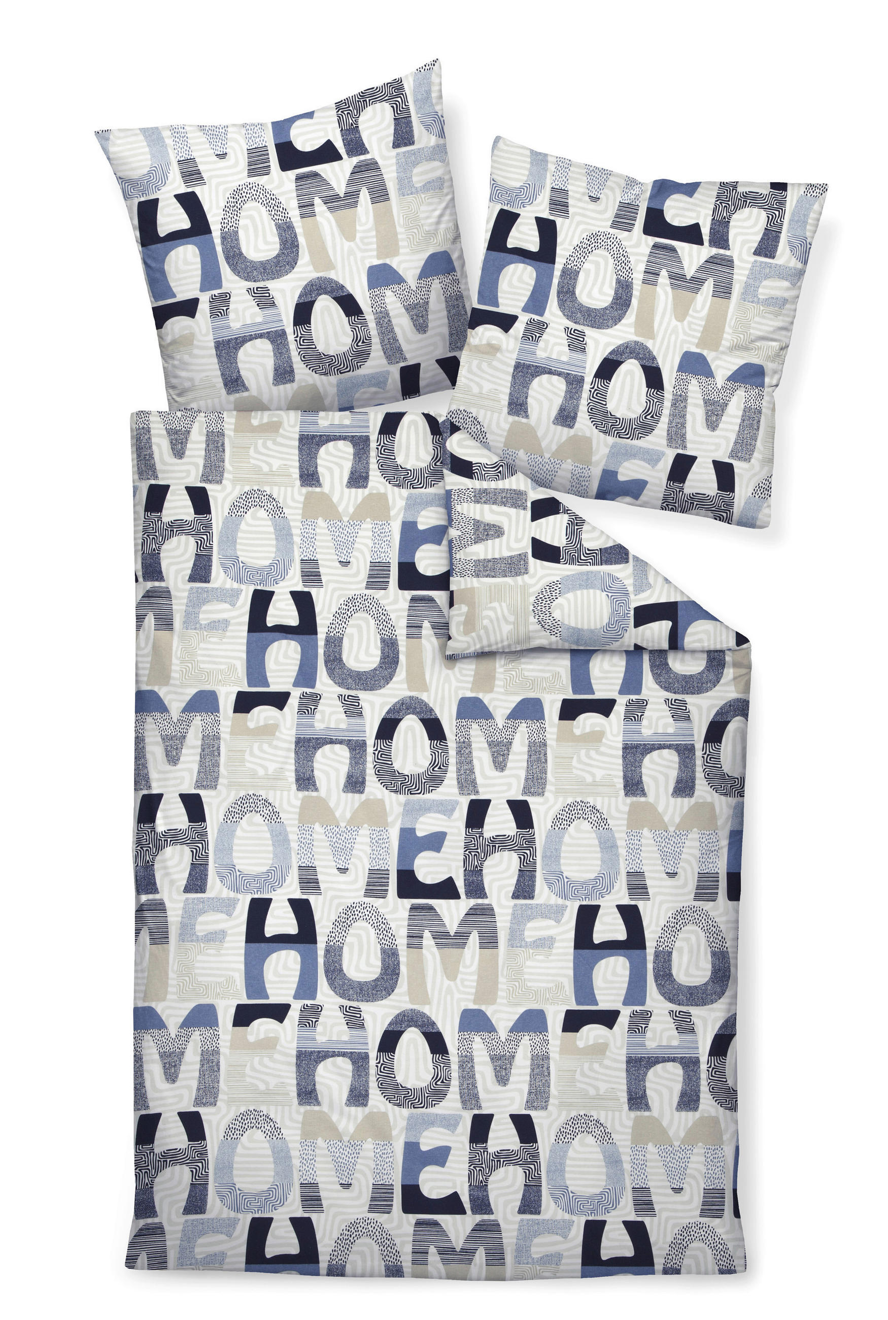 BETTWÄSCHE DAVOS Biber 135/200 cm  - Sandfarben/Blau, Basics, Textil (135/200cm) - Janine