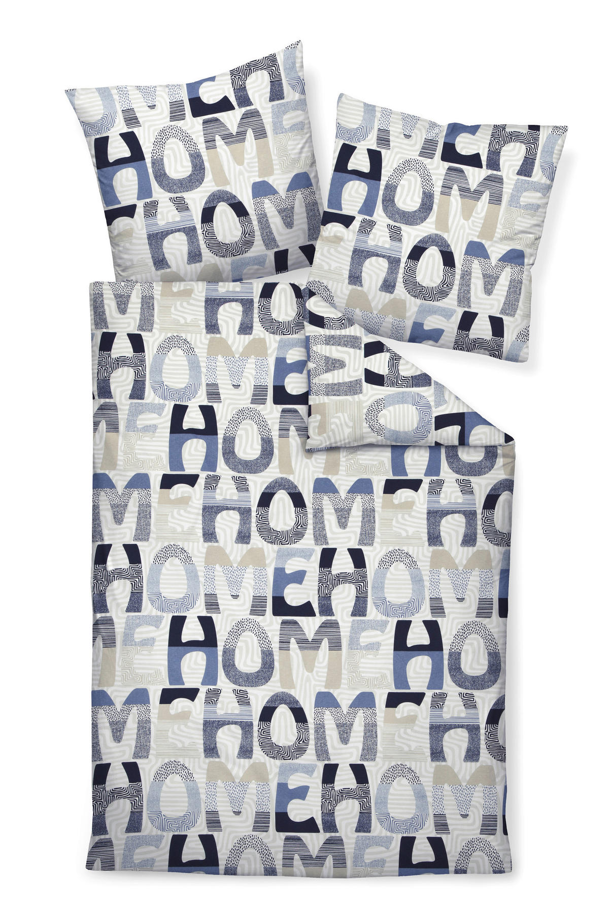 BETTWÄSCHE DAVOS Biber 135/200 cm  - Sandfarben/Blau, Basics, Textil (135/200cm) - Janine