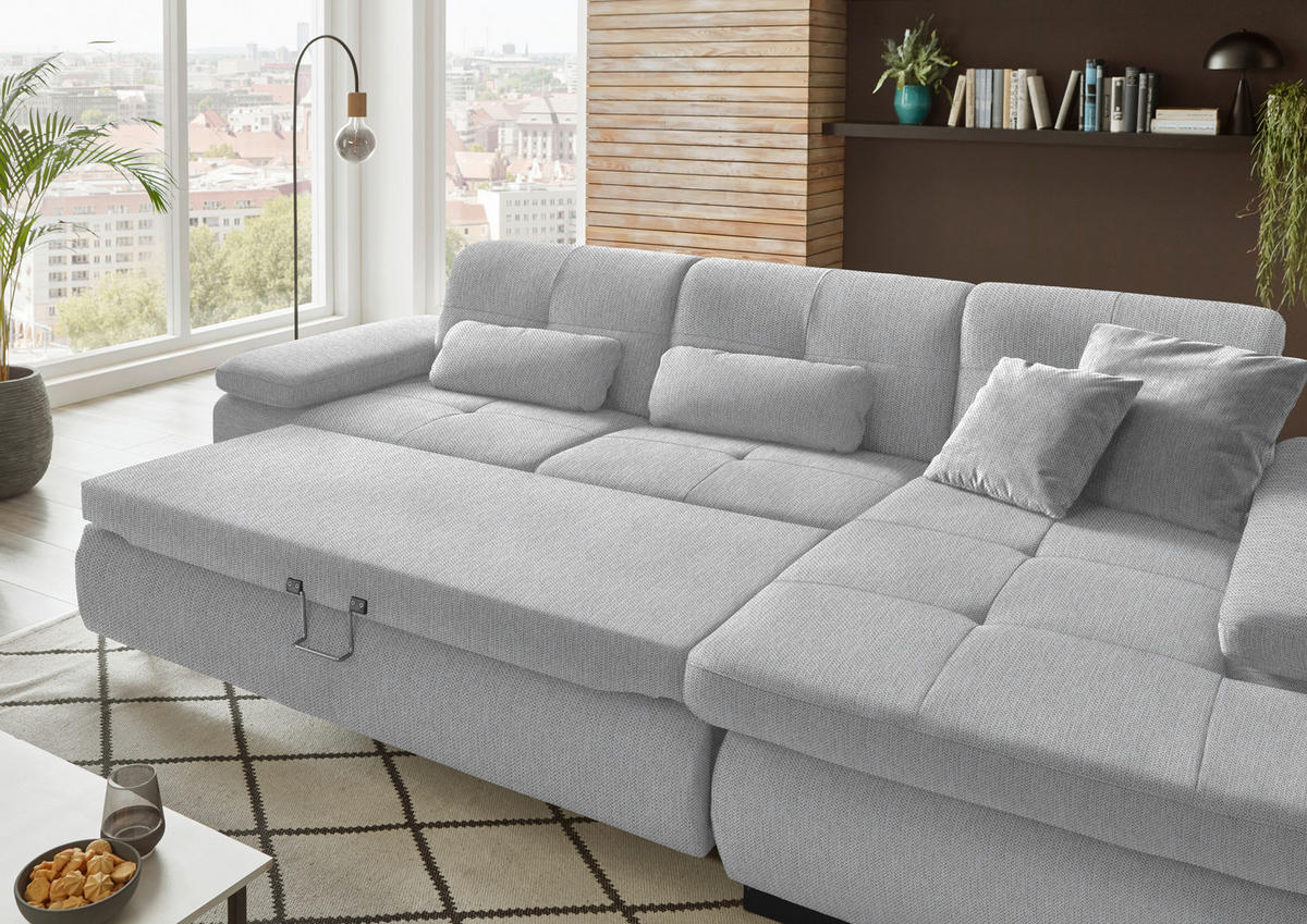ECKSOFA in Flachgewebe Ecru  297/174 cm  - Ecru/Schwarz, Design, Textil/Metall (297/174cm) - Beldomo Style