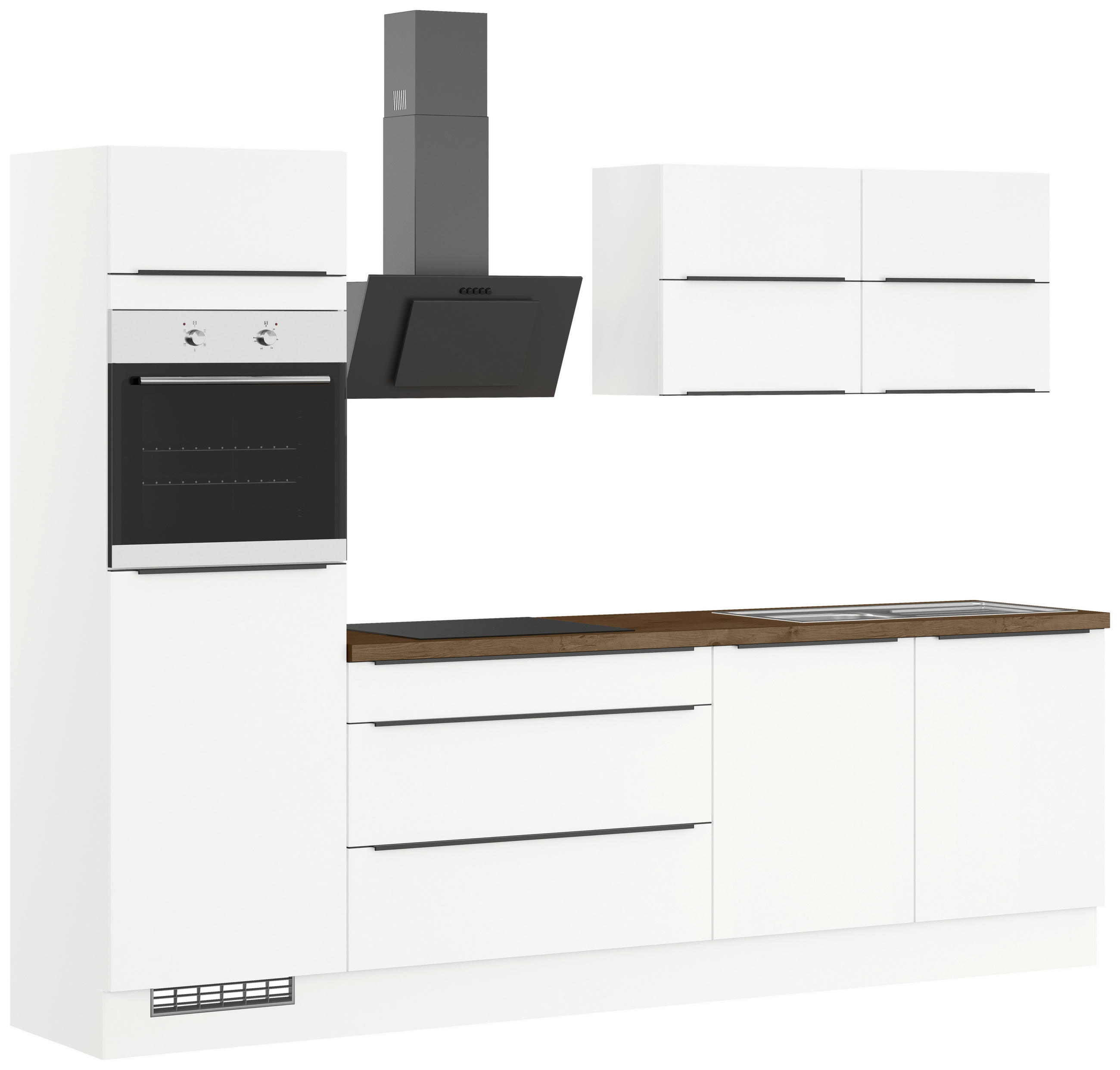 KÜCHENLEERBLOCK 280 cm   in Weiß  - Eiche dunkel/Schwarz, Design, Holzwerkstoff/Metall (280cm) - Impuls