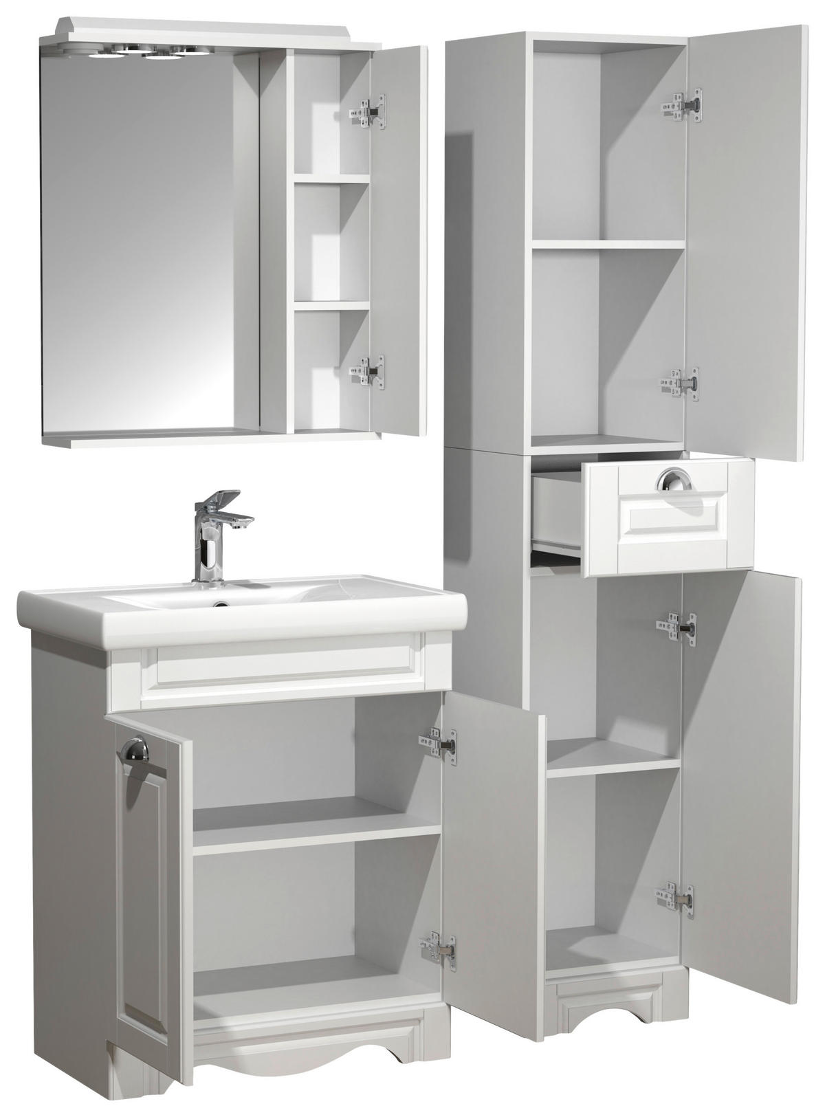 BADEZIMMER 4-teilig  in 96 cm  - Silberfarben/Weiß, MODERN, Glas/Keramik (96cm) - MID.YOU
