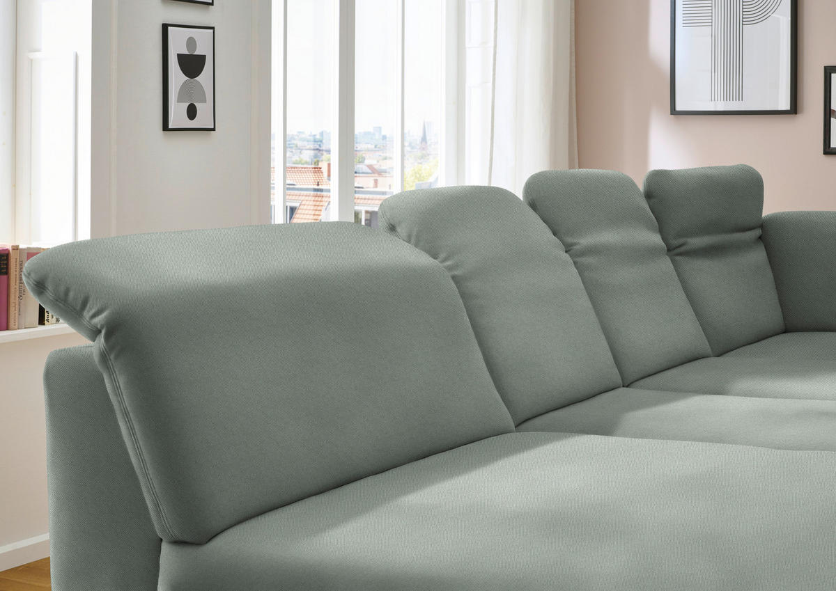 WOHNLANDSCHAFT Chenille Hellgrau  - Hellgrau/Schwarz, Design, Textil/Metall (198/369/255cm) - Beldomo Style