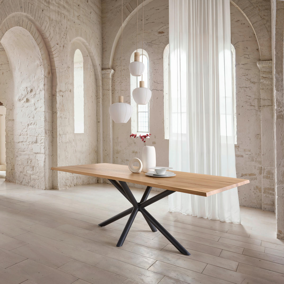 ESSTISCH Holz, Metall 220/95/76 cm  - Eiche Bianco/Schwarz, Design, Holz/Metall (220/95/76cm) - Dieter Knoll