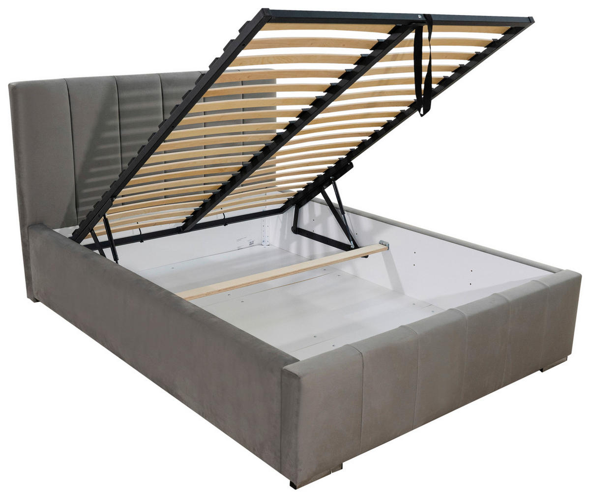 ČALOUNĚNÁ POSTEL, 140/200 cm, šedá - šedá/jádrový buk, Moderní, kov/dřevo (140/200cm) - MID.YOU