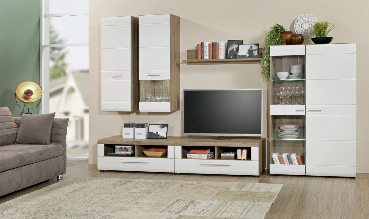 TV-ELEMENT bela, barve hrasta  - barve kroma/črna, Design, umetna masa/leseni material (110/41/49,5cm) - Xora