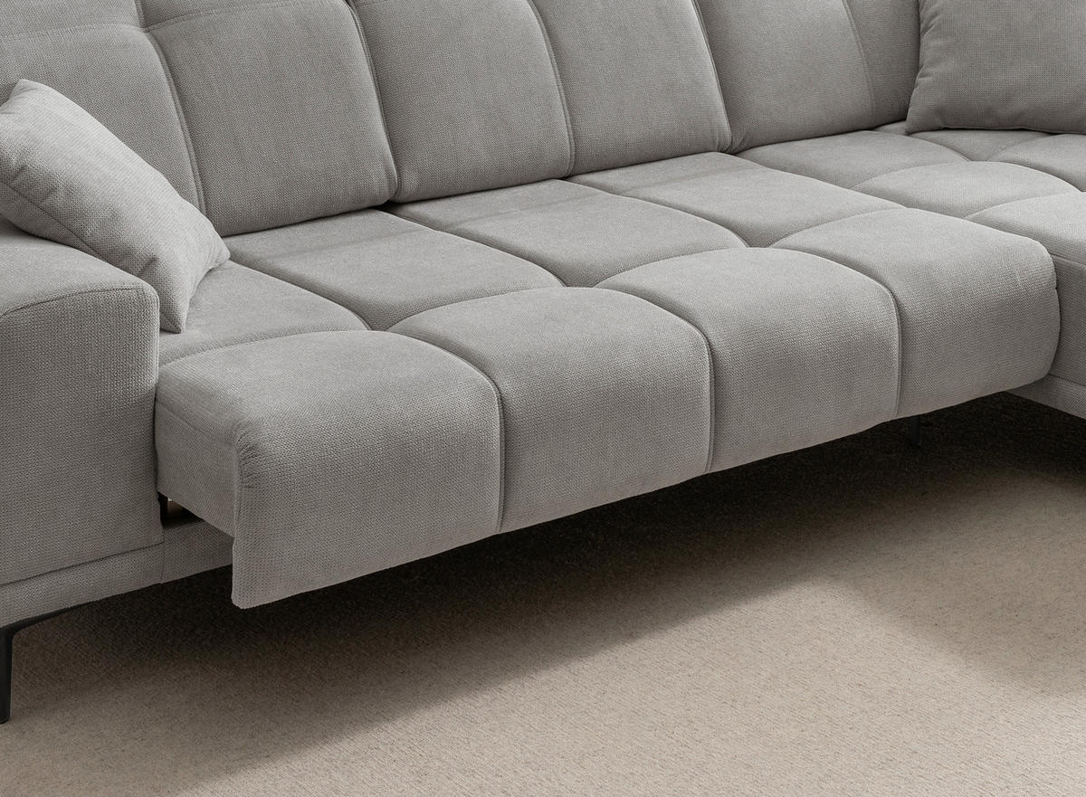 ECKSOFA NESTO Grau Chenille Zierkissen, Kopfteilverstellung, Sitzvorzug  - Schwarz/Grau, Basics, Textil/Metall (305/232cm) - Livetastic