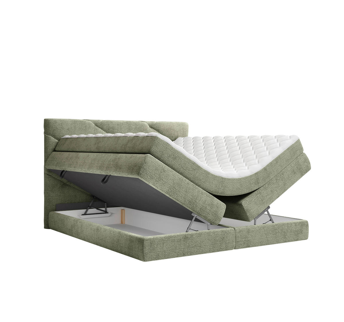 BOXSPRINGBETT 140/200 cm,  in Salbeigrün, Bettkasten, Matratzen, H3 + H4 = fest + sehr fest  - Salbeigrün/Schwarz, KONVENTIONELL, Kunststoff/Textil (140/200cm) - Carryhome