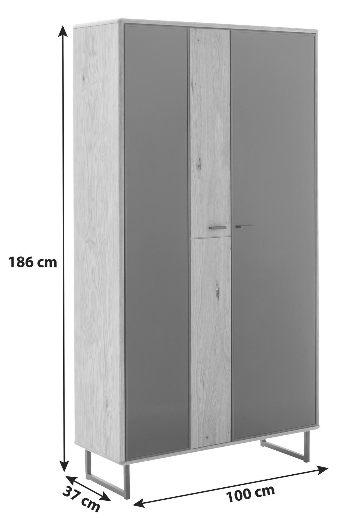 VITRINE in furniert, teilmassiv Balkeneiche Wildeiche  - Wildeiche/Anthrazit, Design, Glas/Holz (100/186/37cm) - MID.YOU