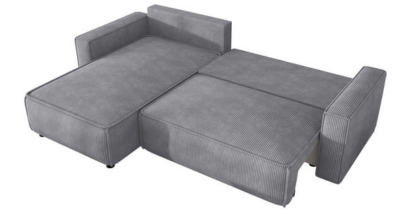 ECKSOFA Grau Cord Zierkissen, Rückenkissen, Bettkasten, Schlaffunktion, Rücken echt, Liegefläche im Originalstoff  - Schwarz/Grau, MODERN, Kunststoff/Textil (190/280cm) - Carryhome
